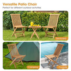 Set of 2 Teak Outdoor Patio Folding Chairs with High Back for Picnic and Camping