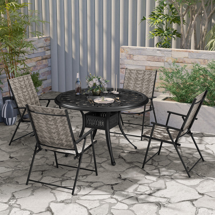 Set of 4 Patio Folding Dining Chairs with Armrests for Garden Backyard Lawn