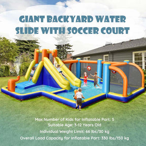7-in-1 Soccer-Themed Inflatable Water Slide with 680W Blower