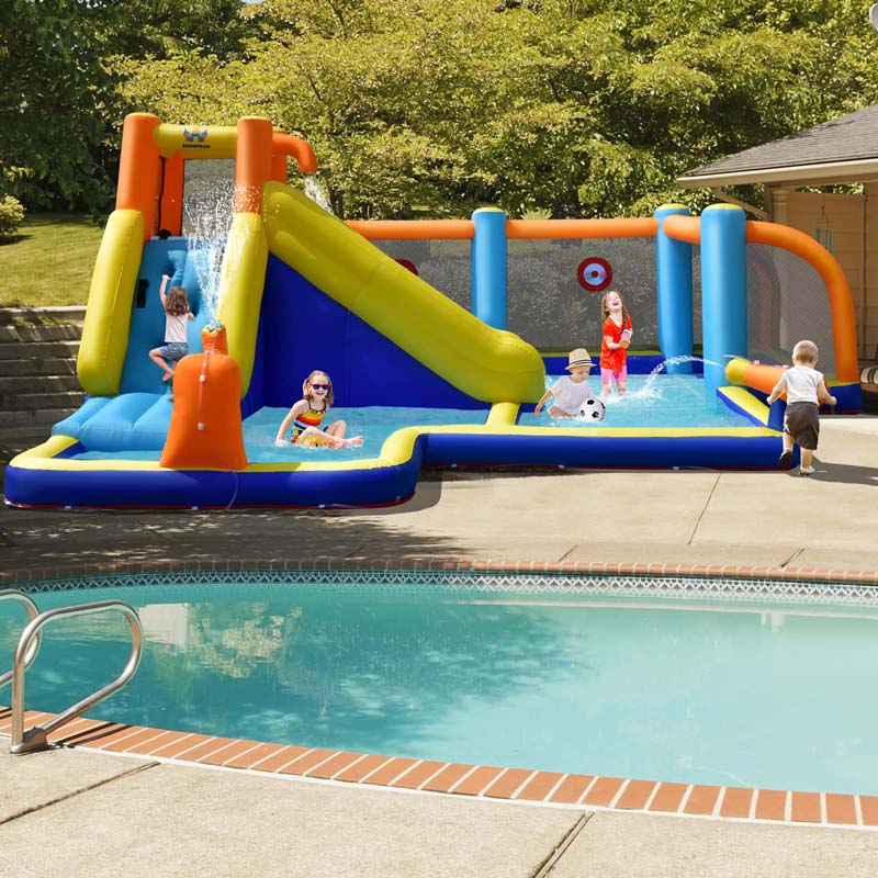 7-in-1 Soccer-Themed Inflatable Water Slide with 680W Blower