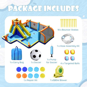 7-in-1 Soccer-Themed Inflatable Water Slide with 680W Blower