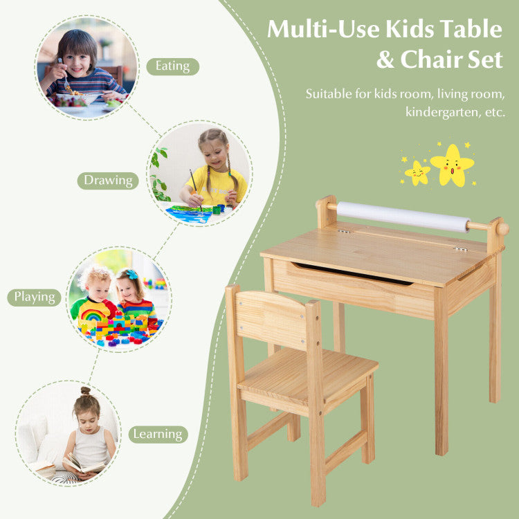 Toddler Multifunctional Activity Study Desk Chair Set with Paper Roll Holder
