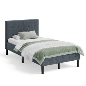 Hikidspace Twin Upholstered Bed Frame with Button Tufted Headboard