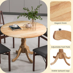 Wooden Dining Table with Round Tabletop and Curved Trestle Legs