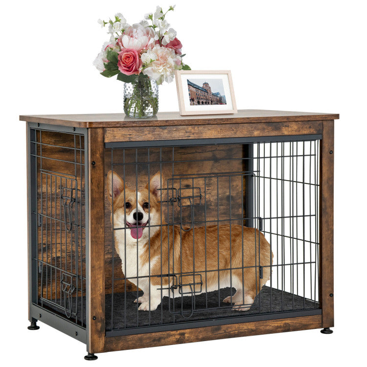 Wooden Dog Crate Furniture with Tray and Double Lockable Door