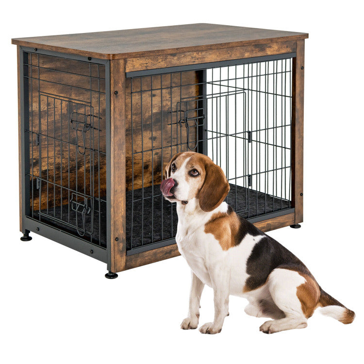 Wooden Dog Crate Furniture with Tray and Double Lockable Door