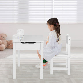 Wooden Kids Drawing Studying Table and Chair Set with Storage and Paper Roll Holder