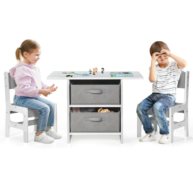 Wooden Kids Writing Study Table Chairs Set with Removable Drawers and Puzzle