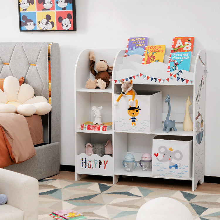 Hikidspace Wooden Toys Shelves Kids Storage Cabinet with Storage Bins