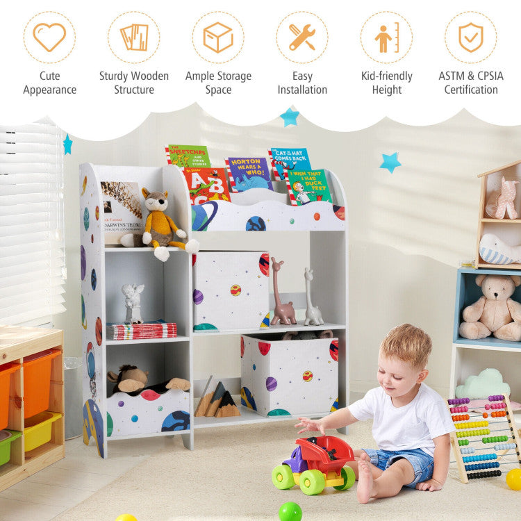 Hikidspace Wooden Toys Shelves Kids Storage Cabinet with Storage Bins