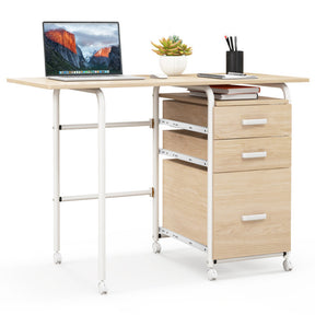 Home Office Folding Laptop Computer Desk with 3 Drawers and Wheels