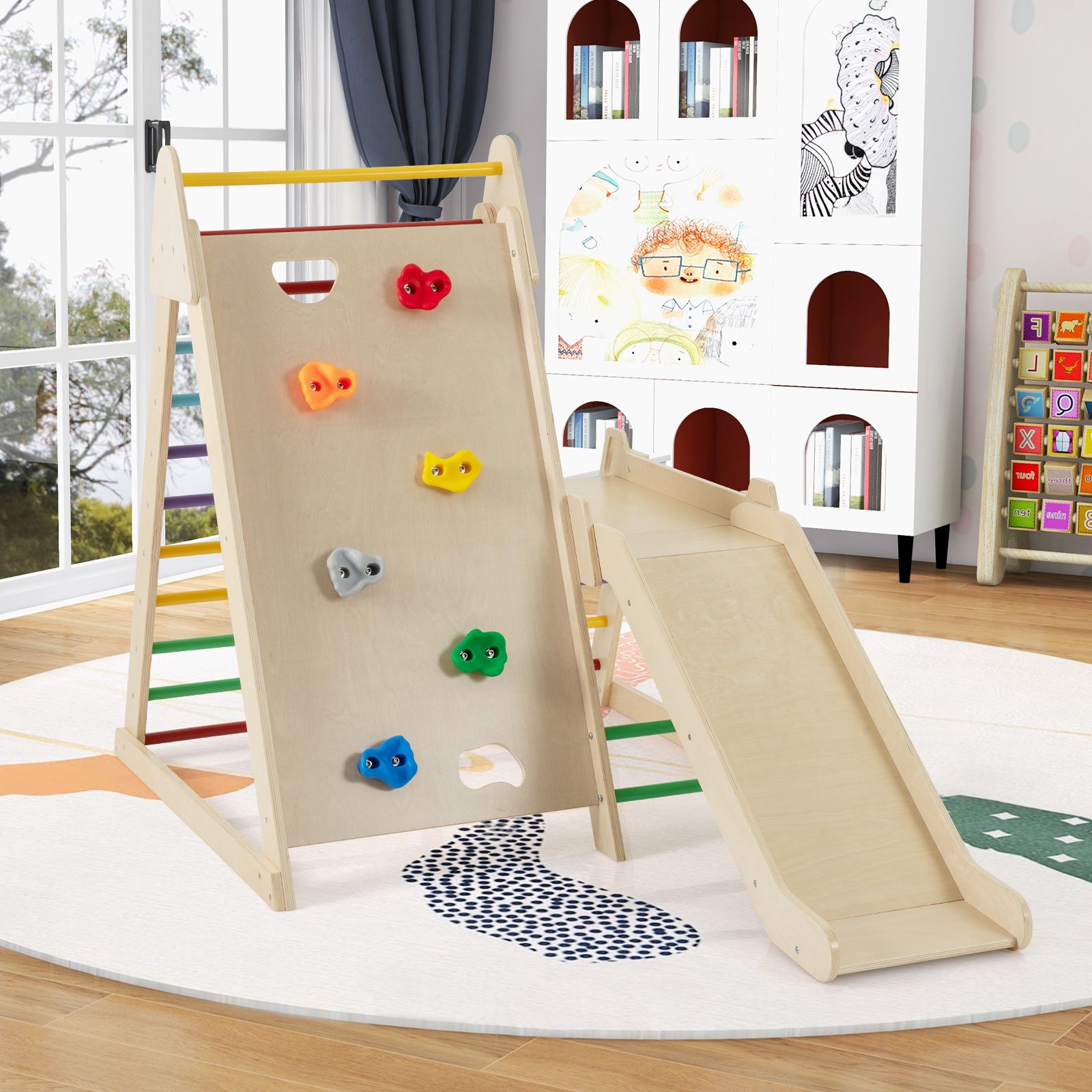 3-In 1 Jungle Gym with Extended Slide and Rock Climbing for Kids 3+