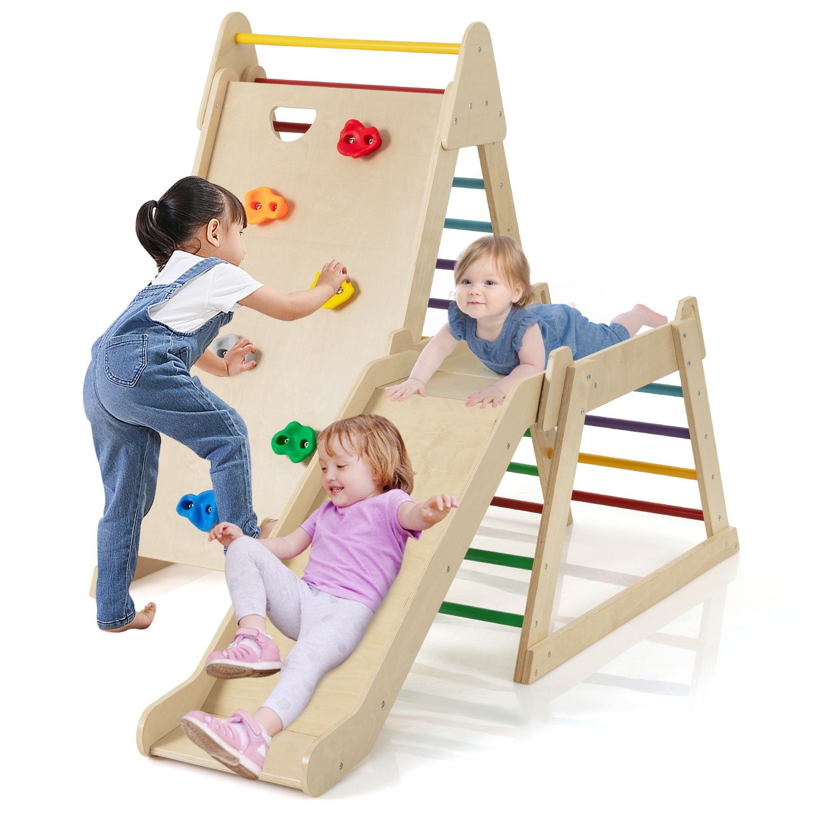 3-In 1 Jungle Gym with Extended Slide and Rock Climbing for Kids 3+