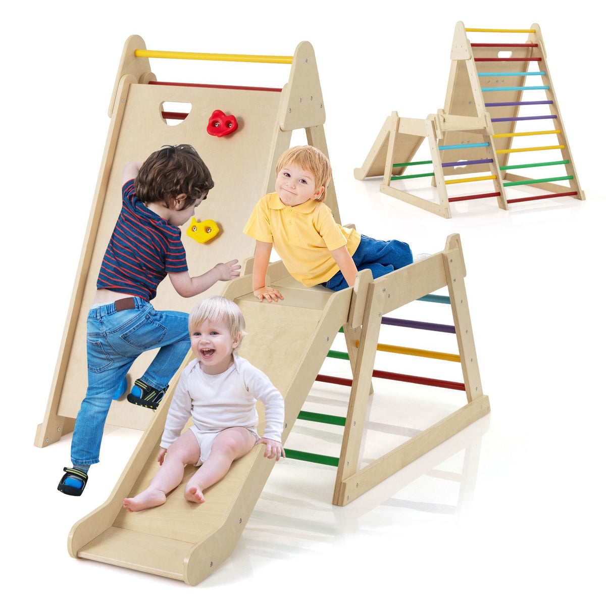 3-In 1 Jungle Gym with Extended Slide and Rock Climbing for Kids 3+