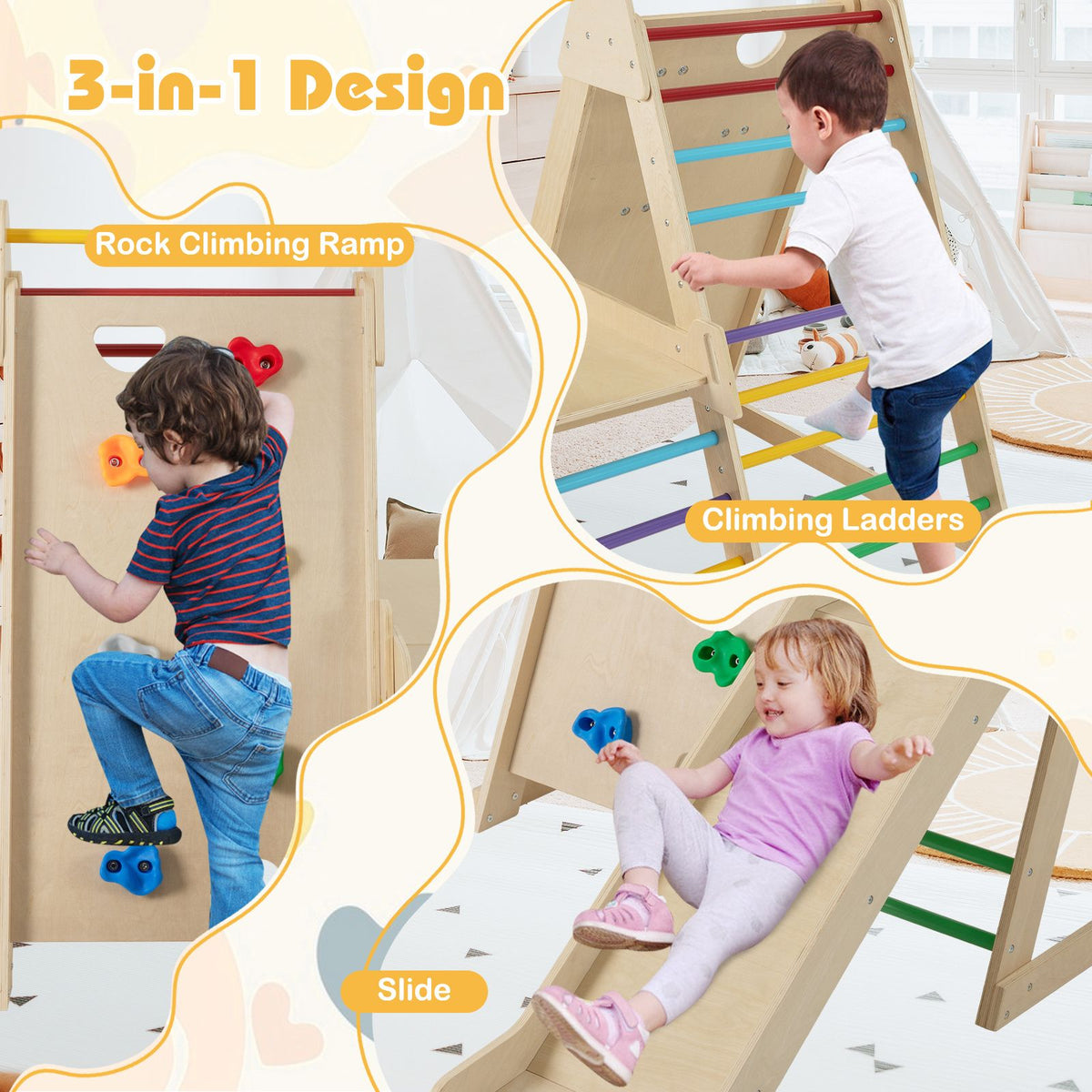 3-In 1 Jungle Gym with Extended Slide and Rock Climbing for Kids 3+