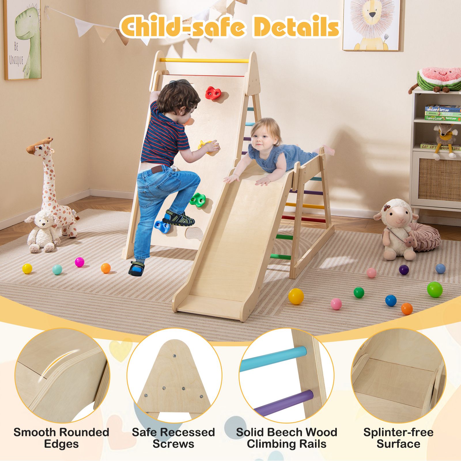 3-In 1 Jungle Gym with Extended Slide and Rock Climbing for Kids 3+