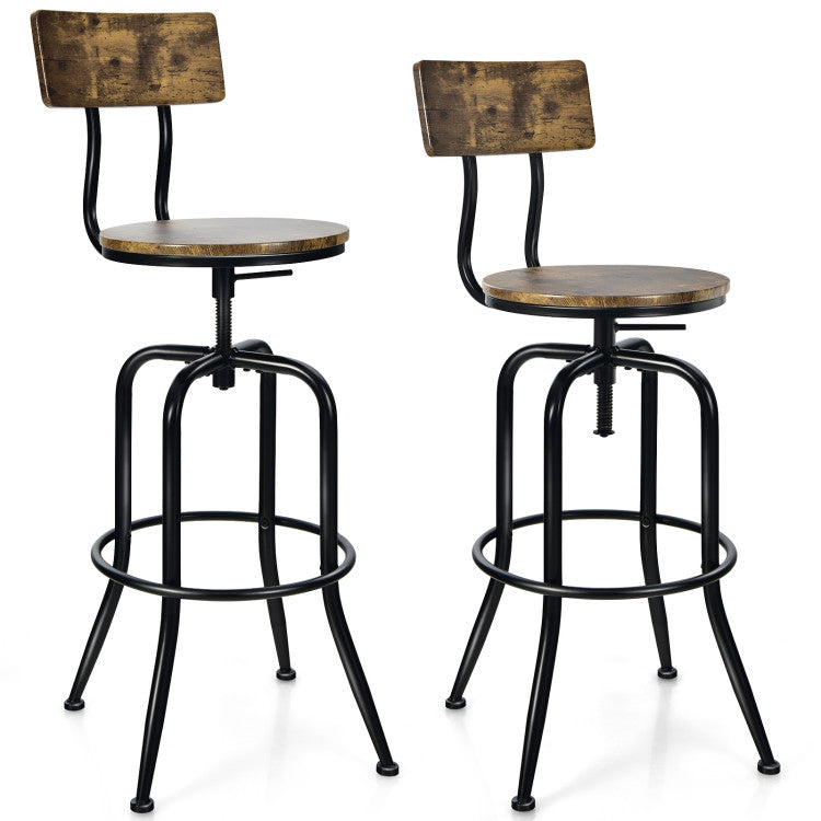 Industrial Style Adjustable Swivel Bar Stool with Arc-Shaped Backrest