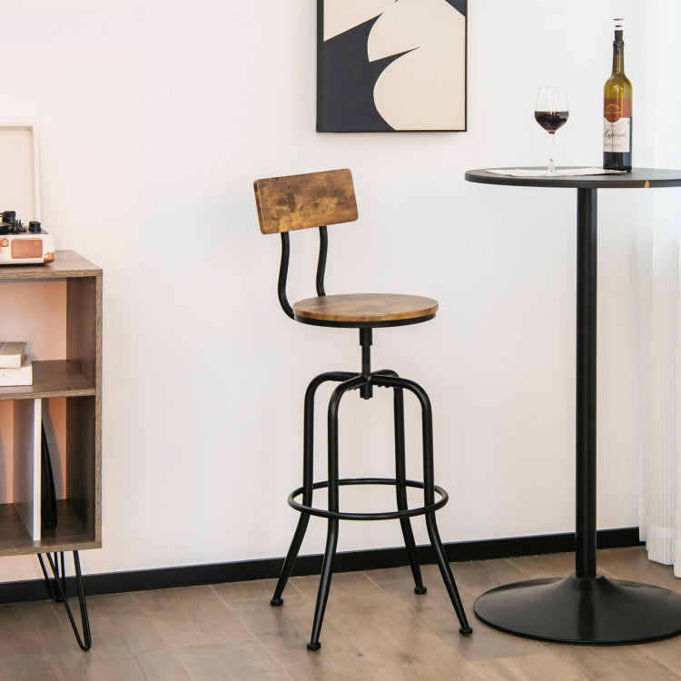 Industrial Style Adjustable Swivel Bar Stool with Arc-Shaped Backrest