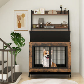 Industrial Dog Kennel Dog Crate Furniture with Storage Shelves