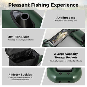 Inflatable Float Tube Portable Fishing Belly Boat with Detachable Storage Bags and Fish Ruler for Rivers Lakes Angling