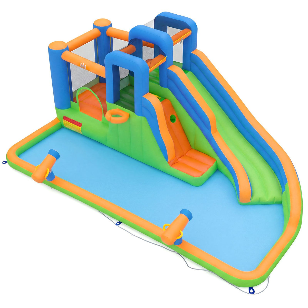 Inflatable Water Slide Park, Kids Inflatable Bounce House with Slide, Jumping Area, Splash Pool, 2 Climbing Walls & Water Cannons, Basketball Hoop, Outdoor Blow-up Bouncy Castle for Yard, Lawn, Party, without Blower