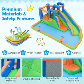 Inflatable Water Slide Park, Kids Inflatable Bounce House with Slide, Jumping Area, Splash Pool, 2 Climbing Walls & Water Cannons, Basketball Hoop, Outdoor Blow-up Bouncy Castle for Yard, Lawn, Party, without Blower