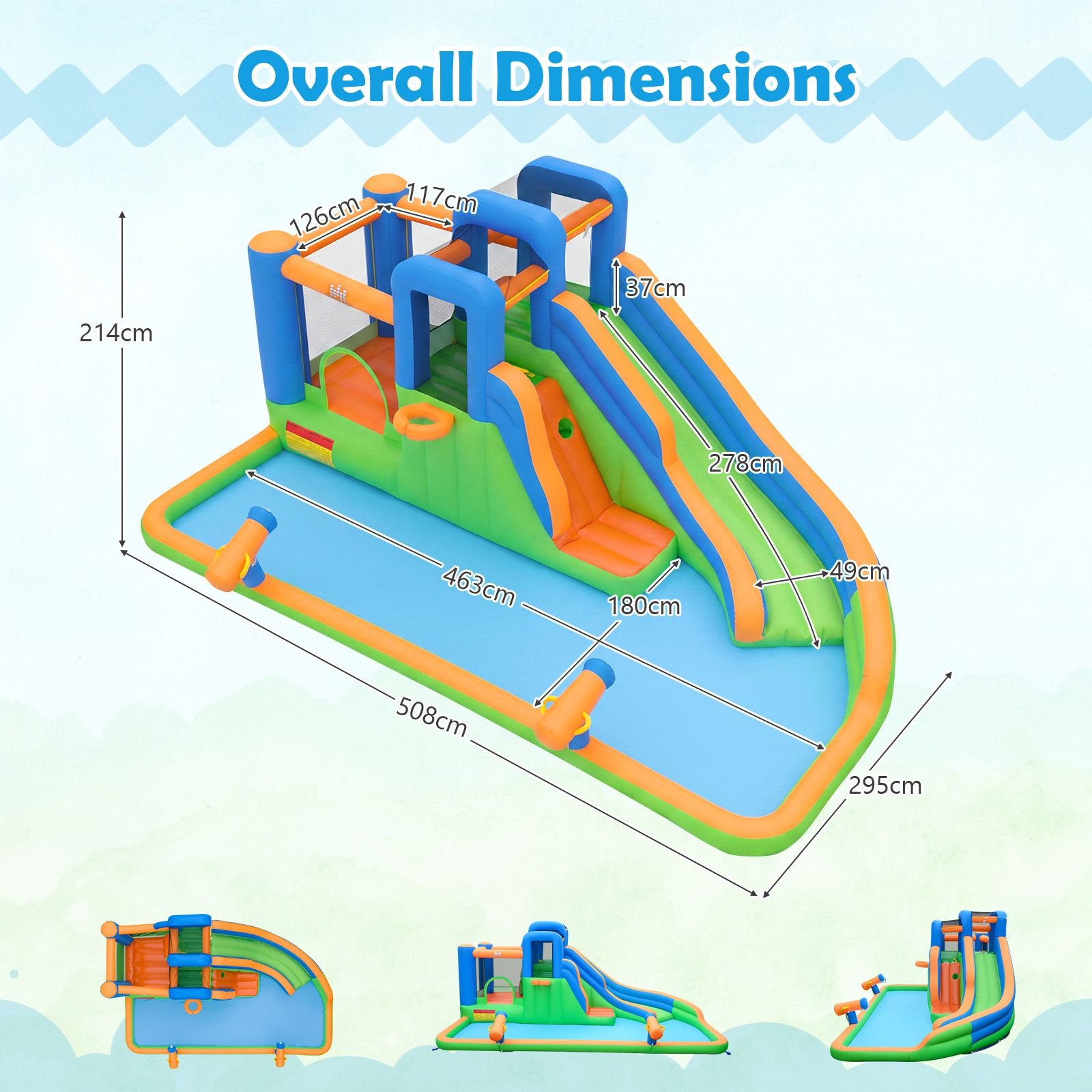 Inflatable Water Slide Park, Kids Inflatable Bounce House with Slide, Jumping Area, Splash Pool, 2 Climbing Walls & Water Cannons, Basketball Hoop, Outdoor Blow-up Bouncy Castle for Yard, Lawn, Party, without Blower