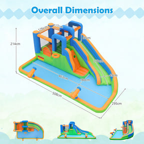 Inflatable Water Slide Park, Kids Inflatable Bounce House with Slide, Jumping Area, Splash Pool, 2 Climbing Walls & Water Cannons, Basketball Hoop, Outdoor Blow-up Bouncy Castle for Yard, Lawn, Party, without Blower