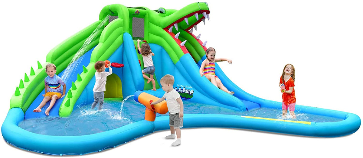 Crocodile Water Slides with Bouncy Pool and Climbing Wall