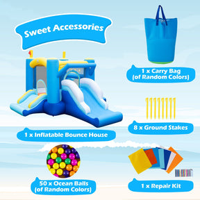 Inflatable Bounce House Kids Bouncy Castle with Slides Jumping Area Basketball Hoop