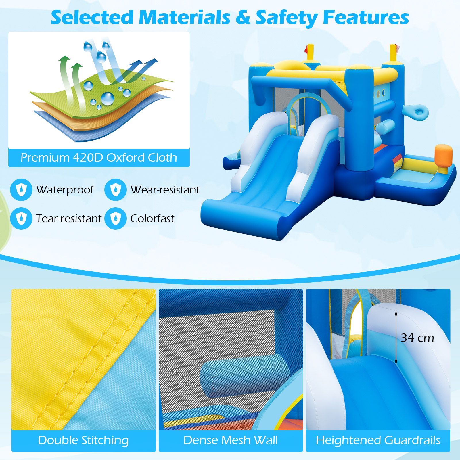 Inflatable Bounce House Kids Bouncy Castle with Slides Jumping Area Basketball Hoop