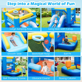 Inflatable Bounce House Kids Bouncy Castle with Slides Jumping Area Basketball Hoop