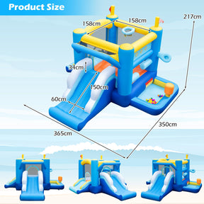 Inflatable Bounce House Kids Bouncy Castle with Slides Jumping Area Basketball Hoop