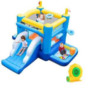 Inflatable Bounce House Kids Bouncy Castle with Slides Jumping Area Basketball Hoop