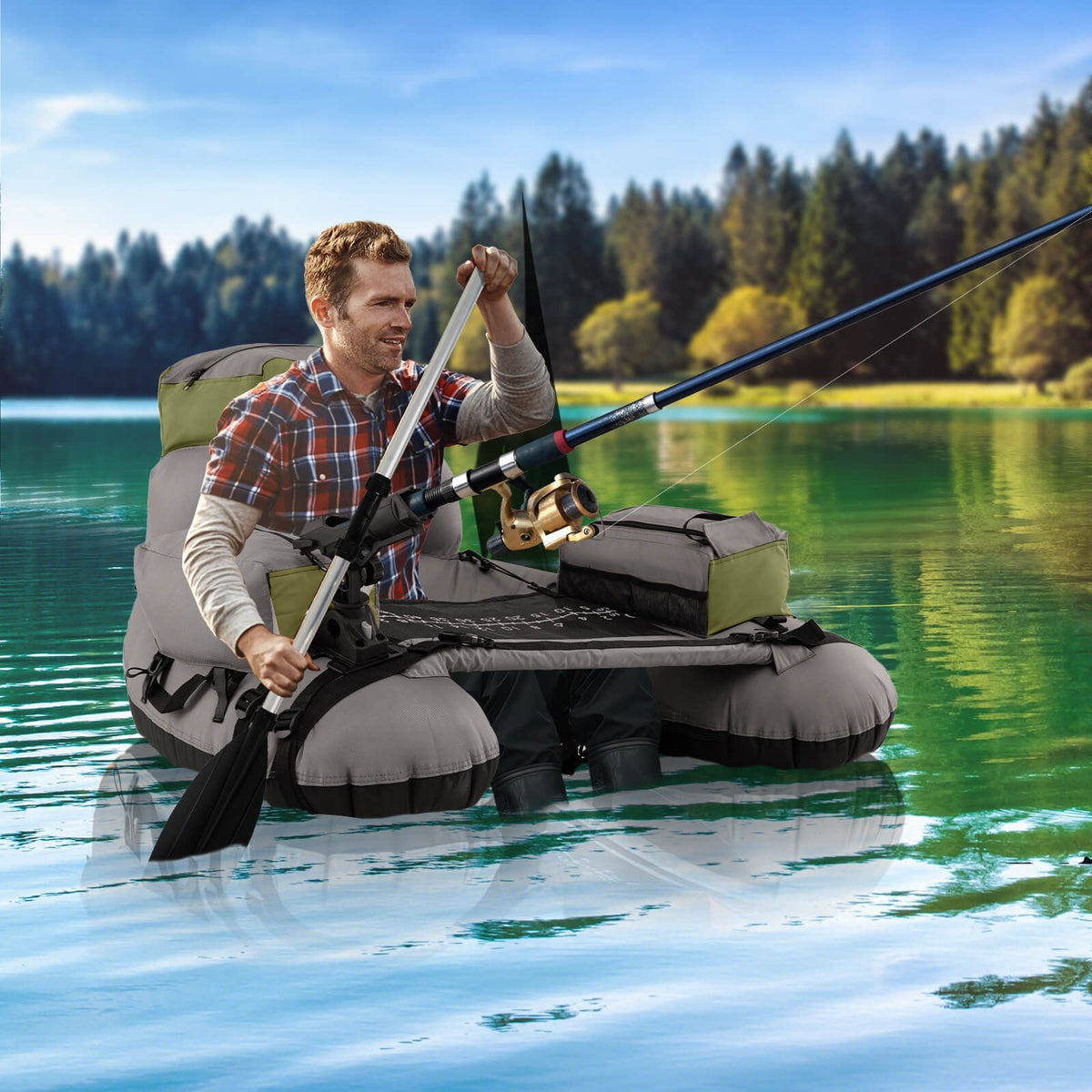 Inflatable Fishing Float Tube Portable with Shoulder Straps and Hand Pump