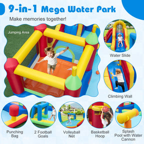 Inflatable Water Slide Bounce House 9-in-1 Jumping Castle with Climbing Wall Blower Excluded