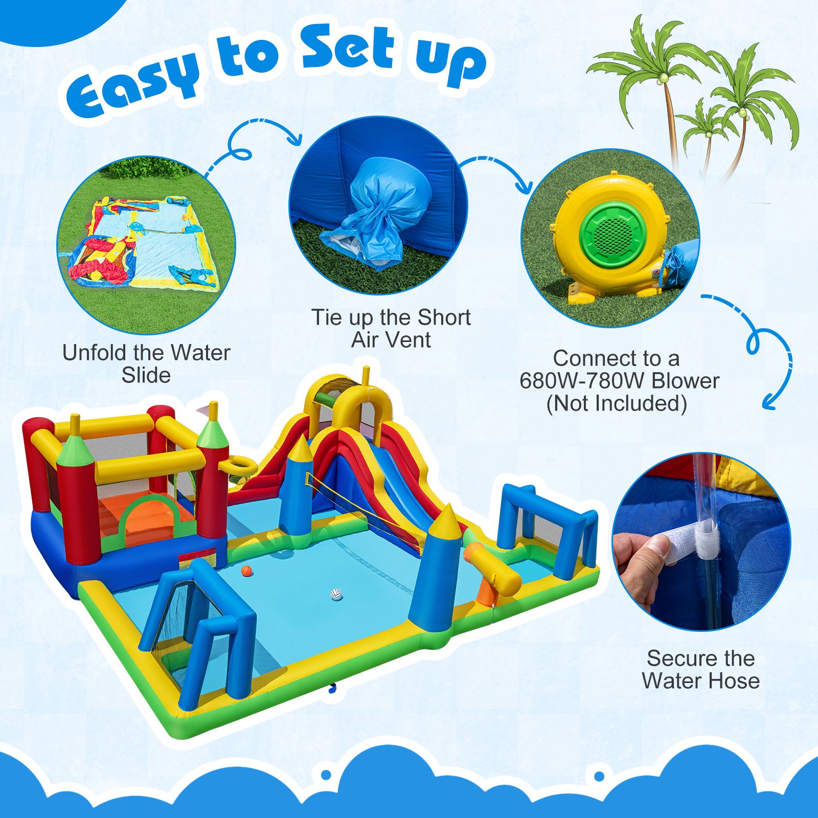 Inflatable Water Slide Bounce House 9-in-1 Jumping Castle with Climbing Wall Blower Excluded