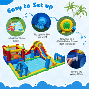 Inflatable Water Slide Bounce House 9-in-1 Jumping Castle with Climbing Wall Blower Excluded