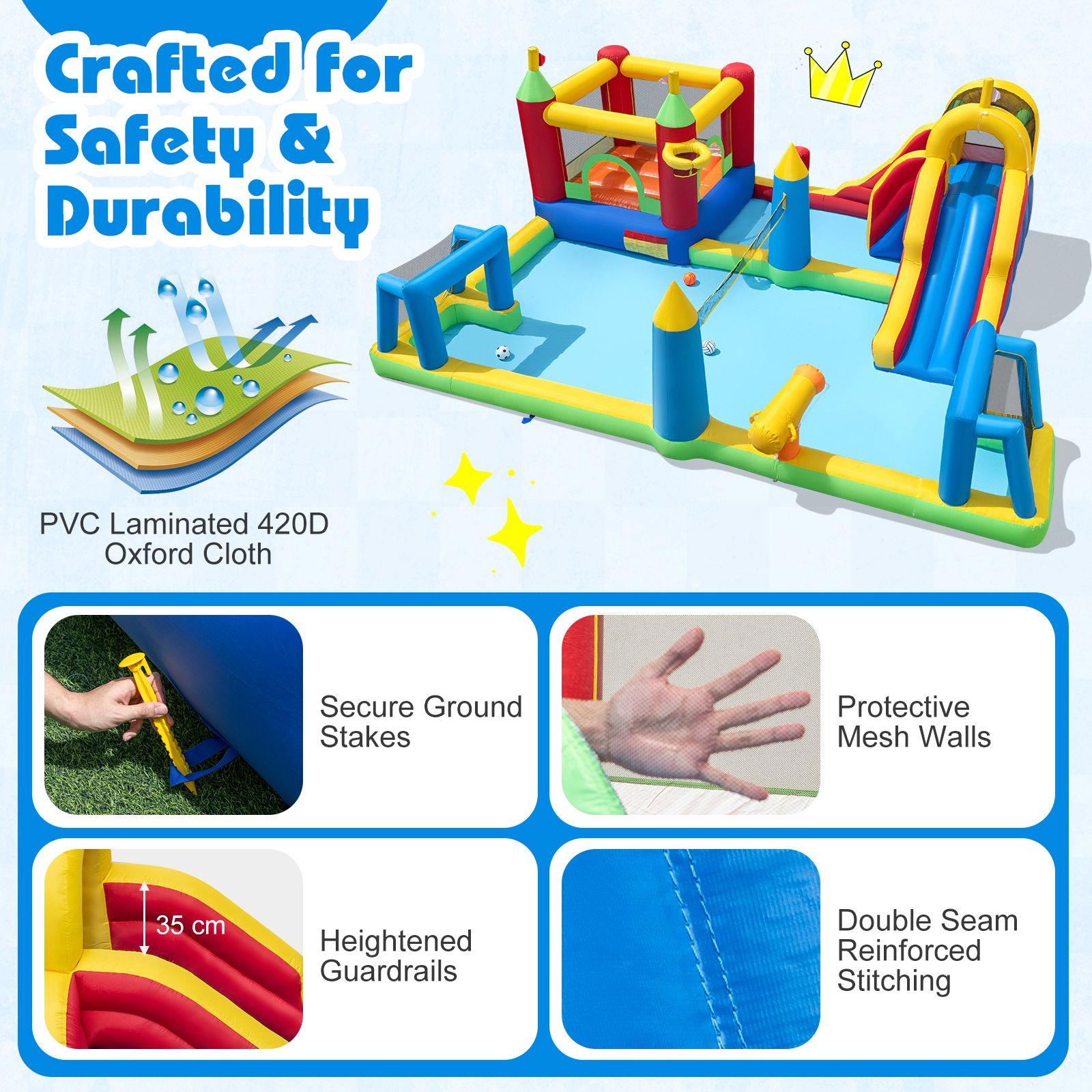 Inflatable Water Slide Bounce House 9-in-1 Jumping Castle with Climbing Wall Blower Excluded
