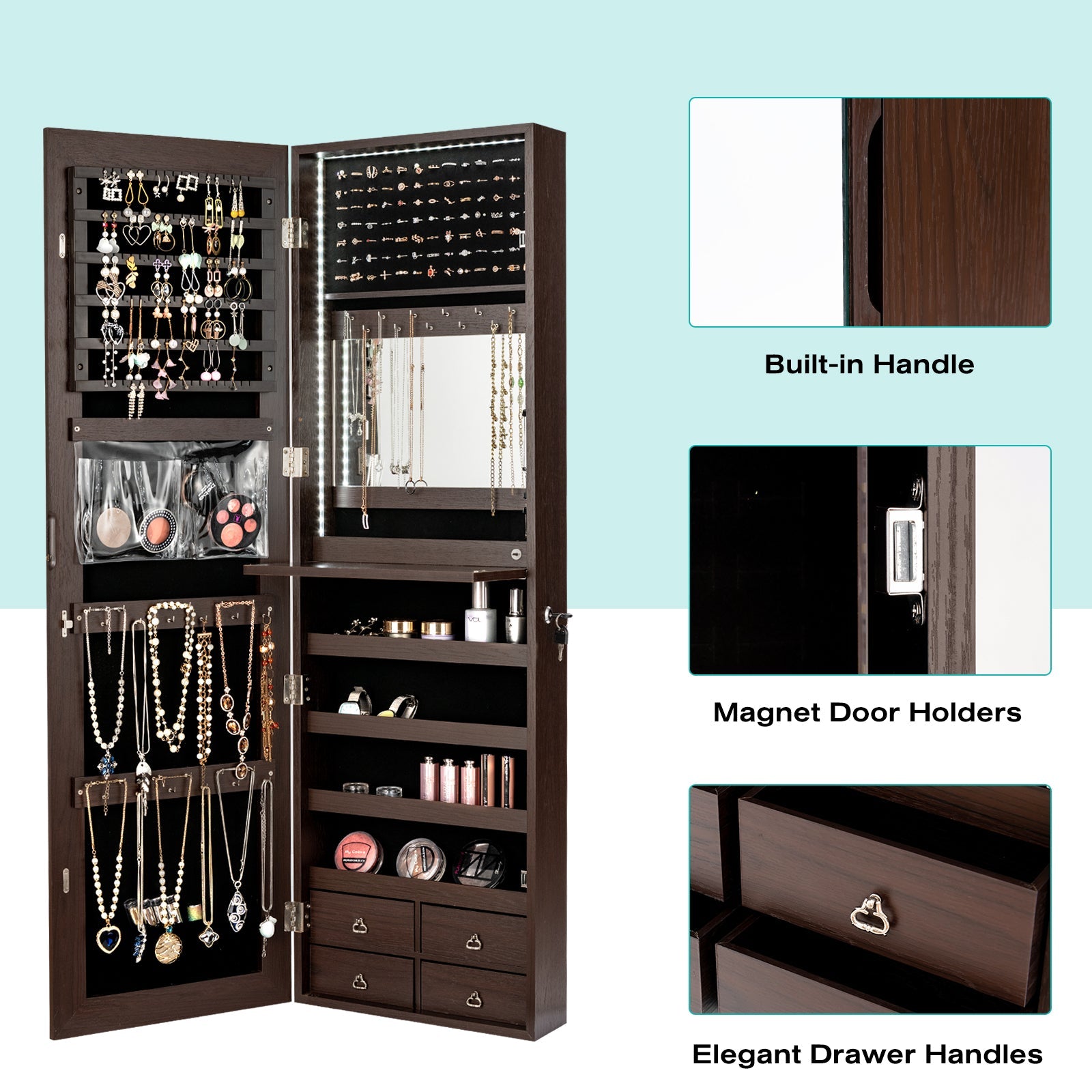 LED Full-length Mirror Jewelry Cabinet, Multipurpose Storage Cabinet