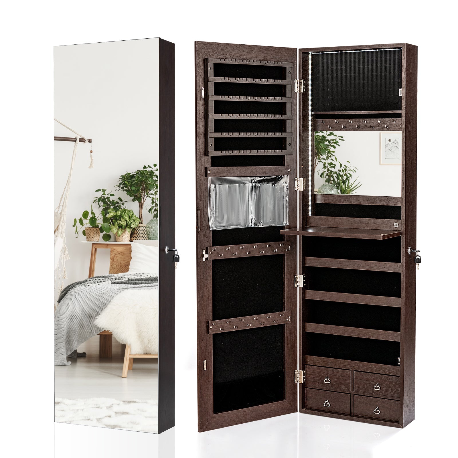 LED Full-length Mirror Jewelry Cabinet, Multipurpose Storage Cabinet