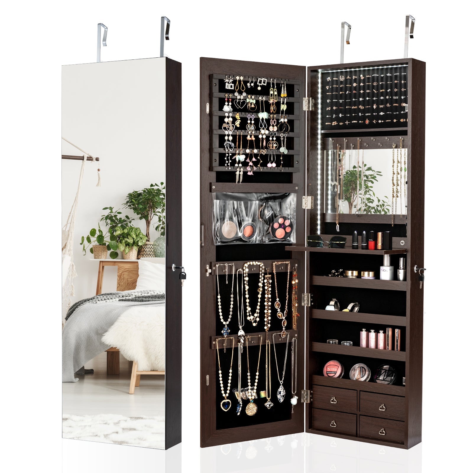 LED Full-length Mirror Jewelry Cabinet, Multipurpose Storage Cabinet
