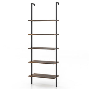 Giantex 5-Tier Ladder Shelf, Wall Mounted Bookshelf with Steel Frame, Elegant Bookcase