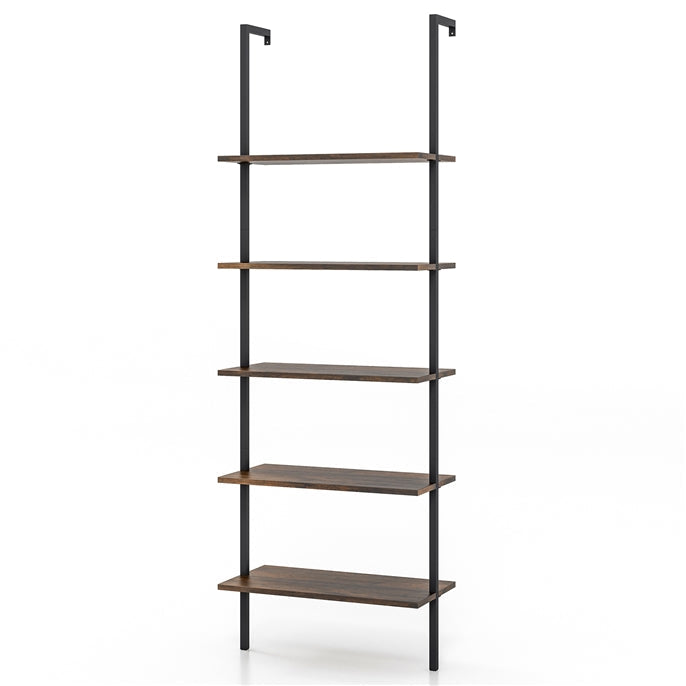 Giantex 5-Tier Ladder Shelf, Wall Mounted Bookshelf with Steel Frame, Elegant Bookcase