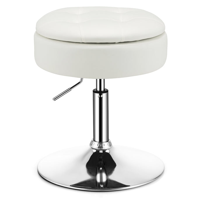 Vanity Stool with Storage, 360° Swivel PU Leather Vanity Chair, 50-66cm Height Adjustable Makeup Stool with Flipped Lid
