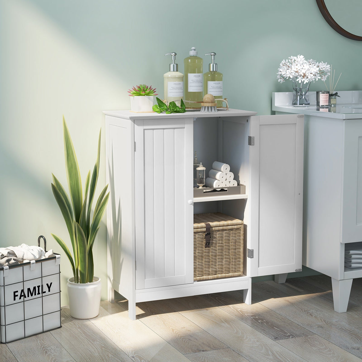 Giantex Bathroom Floor Cabinet, Wooden Floor Storage Cabinet w/Double Doors