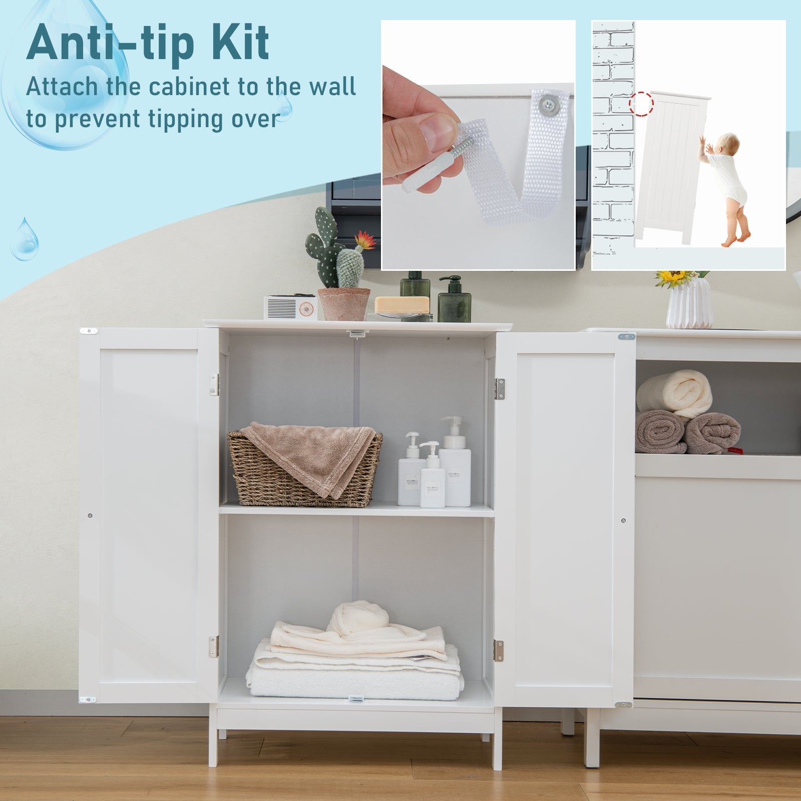 Giantex Bathroom Floor Cabinet, Wooden Floor Storage Cabinet w/Double Doors