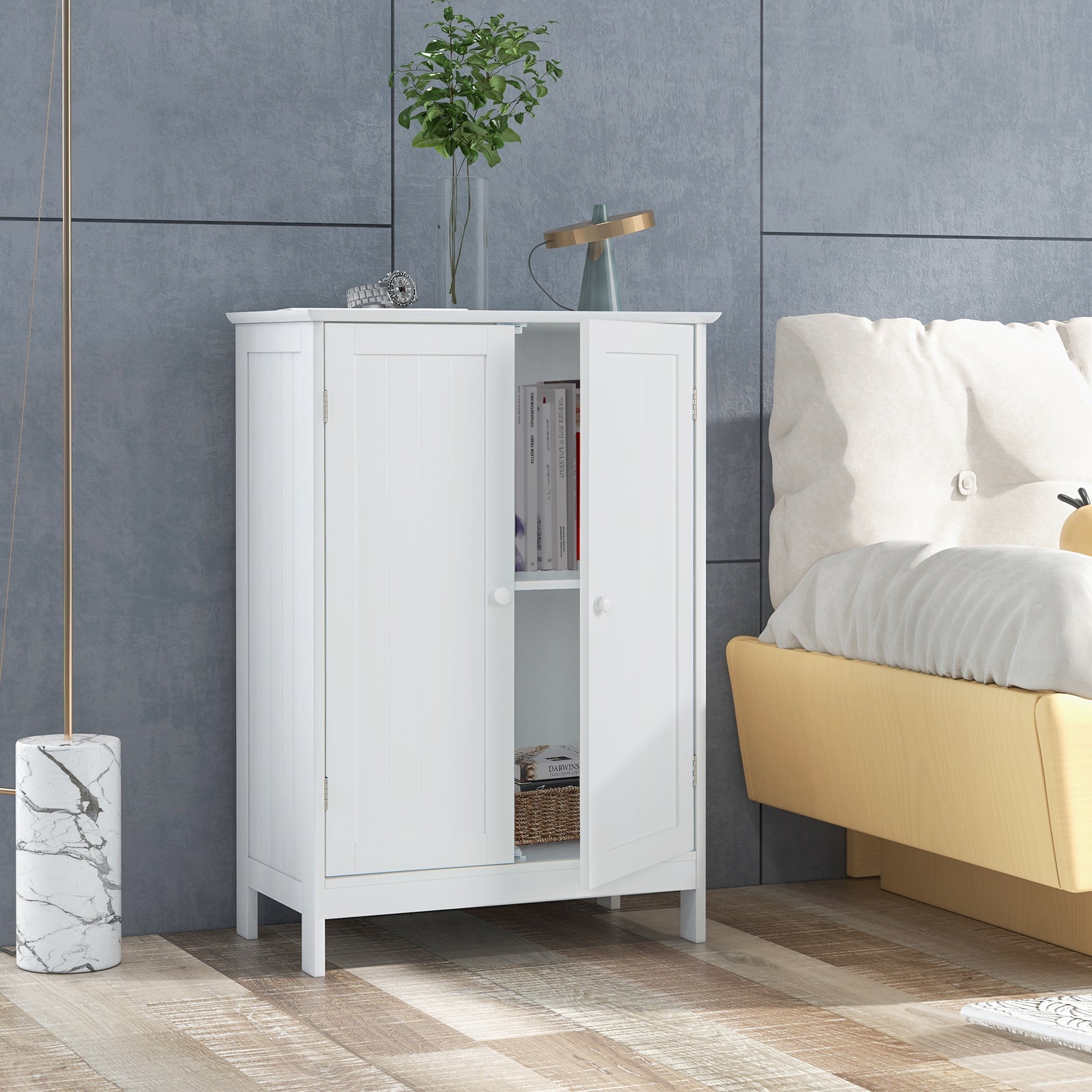 Giantex Bathroom Floor Cabinet, Wooden Floor Storage Cabinet w/Double Doors