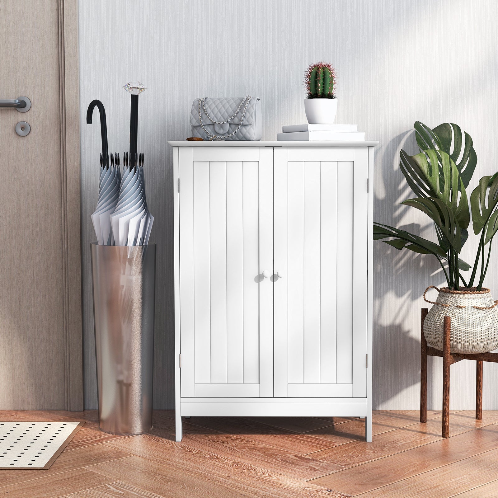Giantex Bathroom Floor Cabinet, Wooden Floor Storage Cabinet w/Double Doors