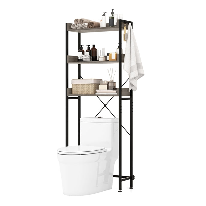 Giantex Over The Toilet Storage Rack 3-Tier Bathroom Space Saver Organizer Shelf w/ 4 Hooks & Adjustable Bottom Bar